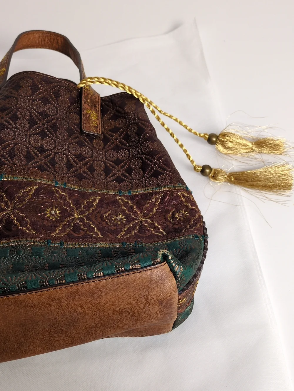 Butterfly by Matthew Williamson Leather Tote Bag Metallic Embossed Boho Tassels